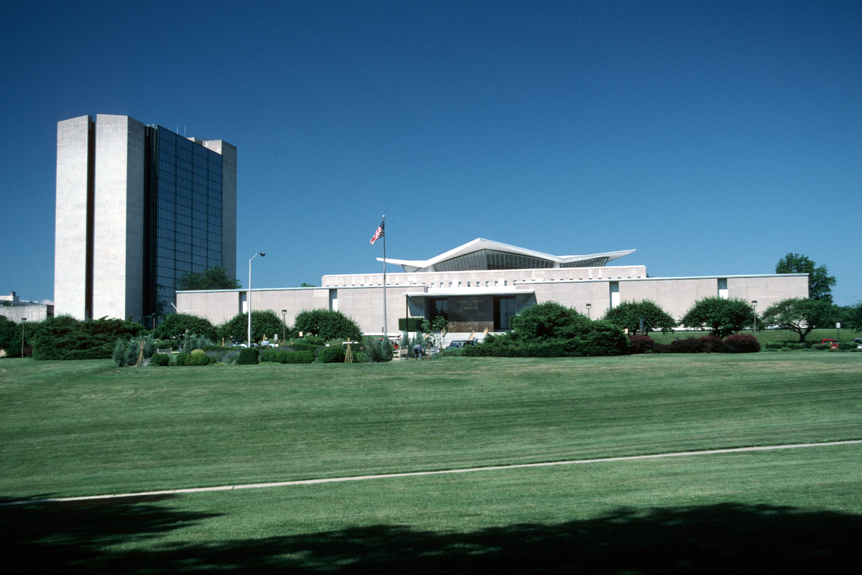 The U.S. National Library of Medicine building on the NIH campus in Bethesda, Maryland.