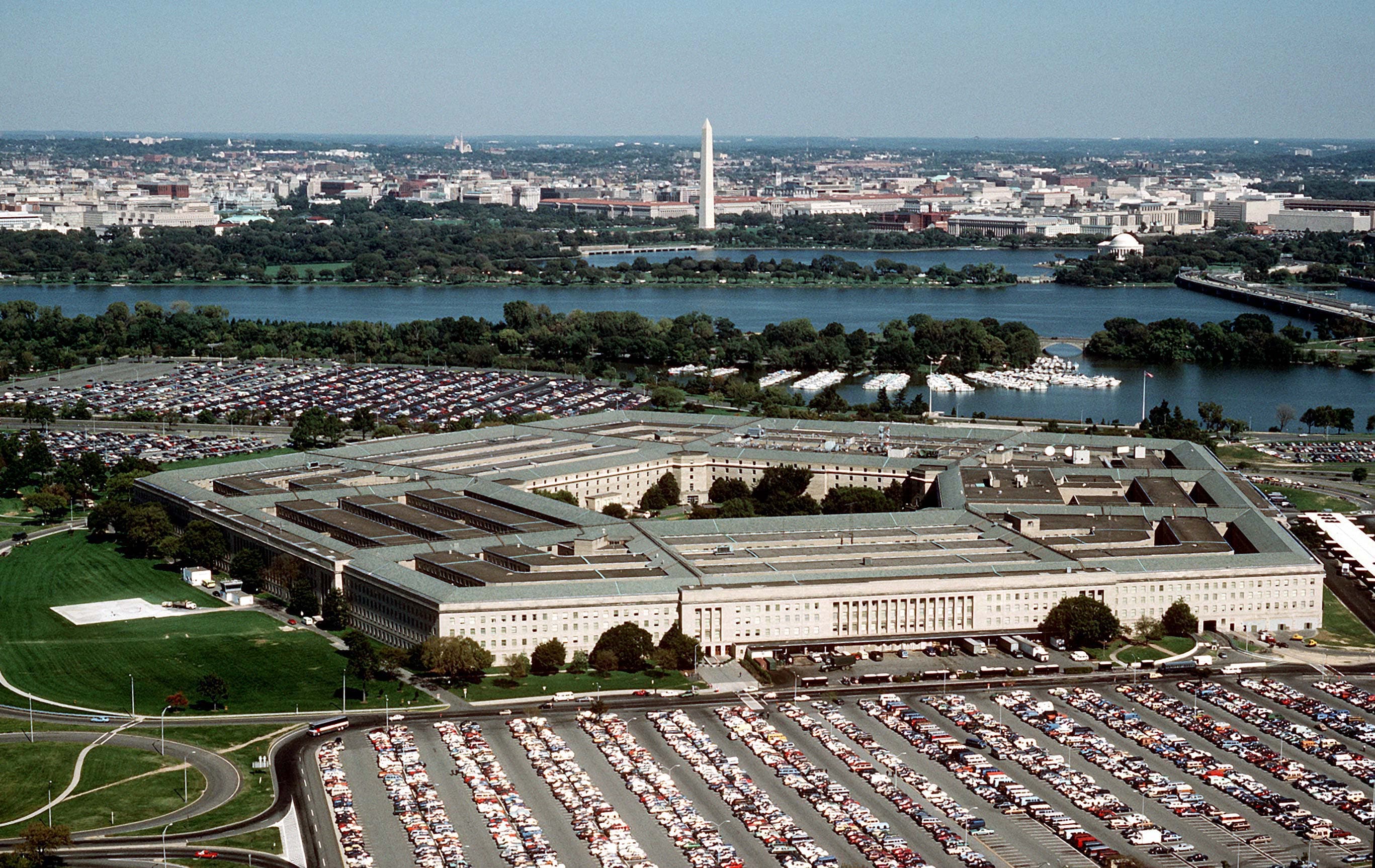 Aerial view of the Pentagon, headquarters of the United States Department of Defense, in Arlington, Virginia.
