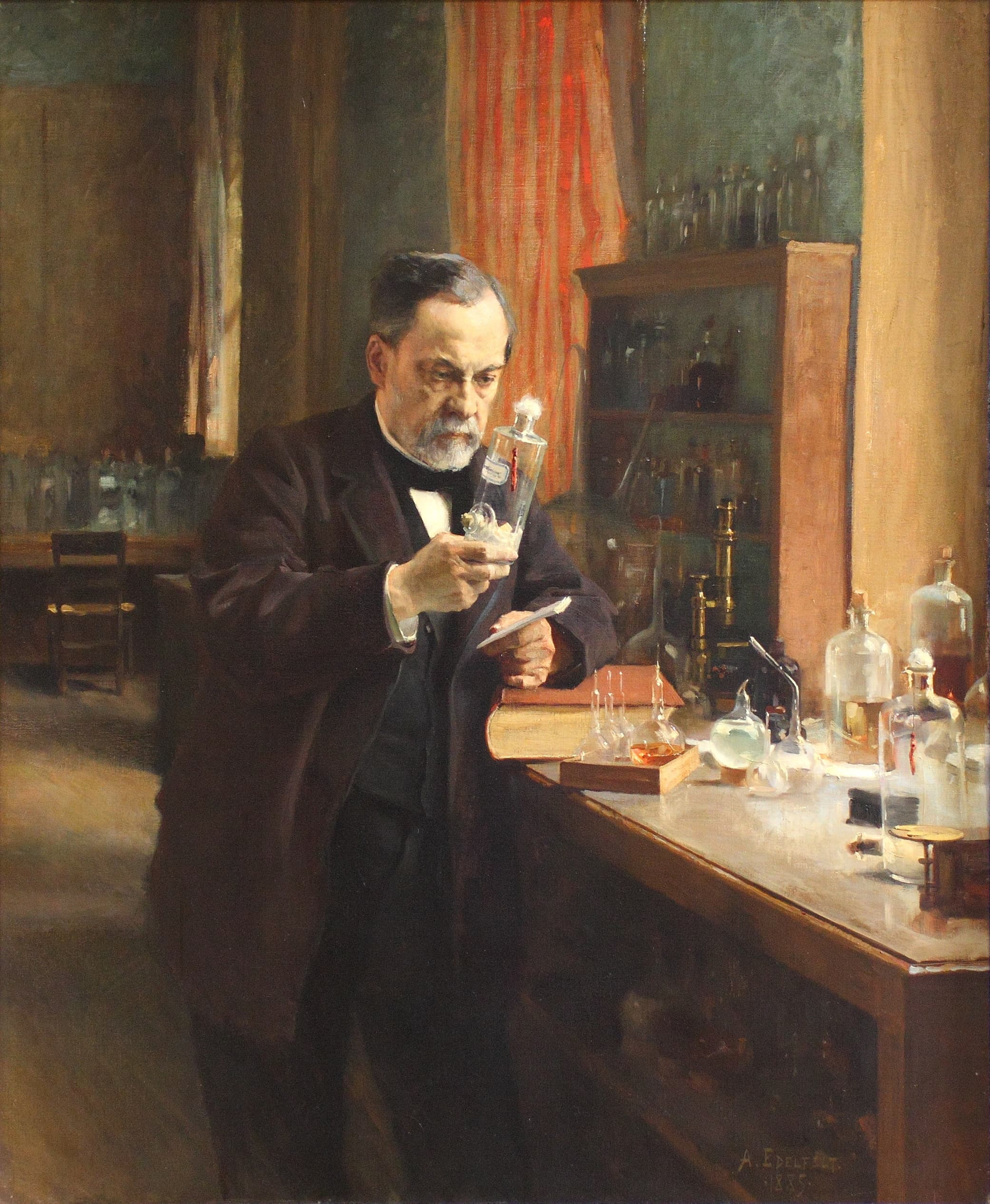 A colour photograph of Albert Edelfelt's 1885 oil painting Louis Pasteur, which hangs in the Musée d'Orsay in Paris. The painting shows the French chemist and microbiologist standing at a laboratory bench in a dark coat, holding a jar containing a specimen up to the light, surrounded by flasks, notebooks and glassware. On Tuesday June 30, 2026, Anthropic launched Claude Science — an AI research workbench with more than sixty curated skills and connectors covering genomics, proteomics, structural biology and cheminformatics — in beta to every paid Claude subscriber, from Pro through Enterprise, and paired the launch with an AI for Science grants program handing up to $30,000 in credits to fifty projects.
